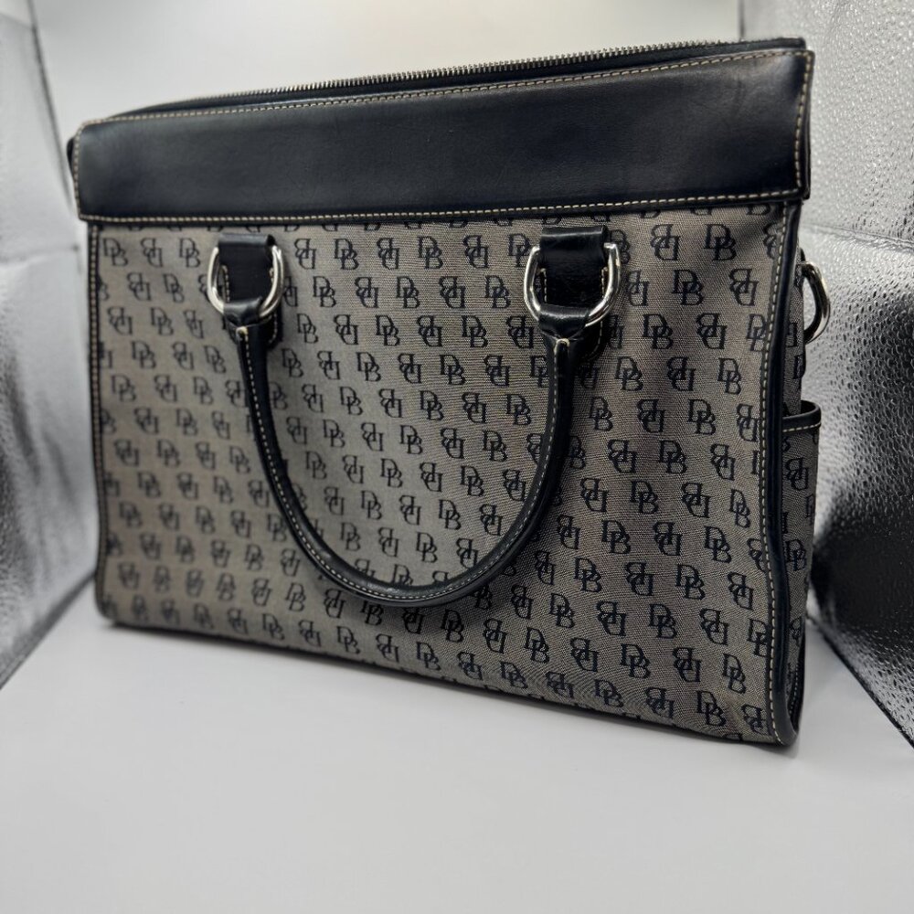 ! Vintage Dooney & Bourke Signature Logo Double Pocket Gray & Black Tote Bag ! - Picture 2 of 7